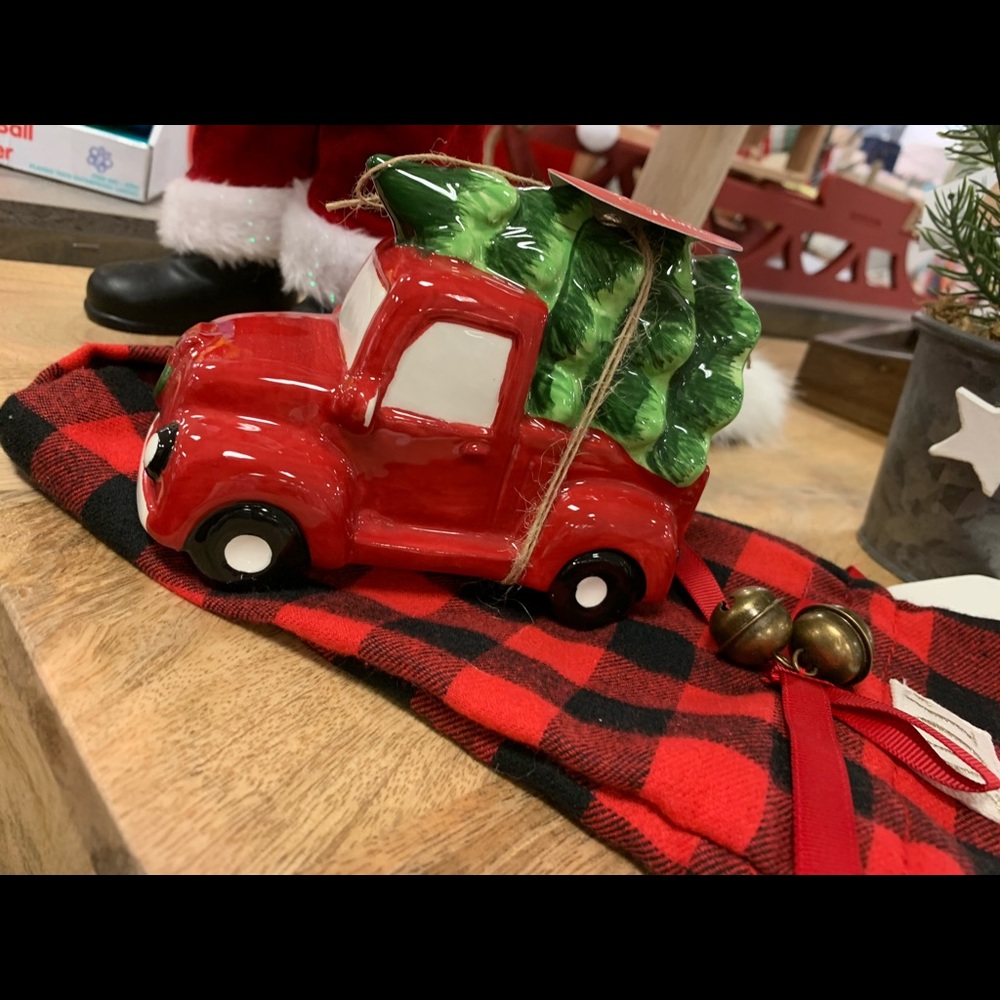 Red truck with tree soap , scrub
